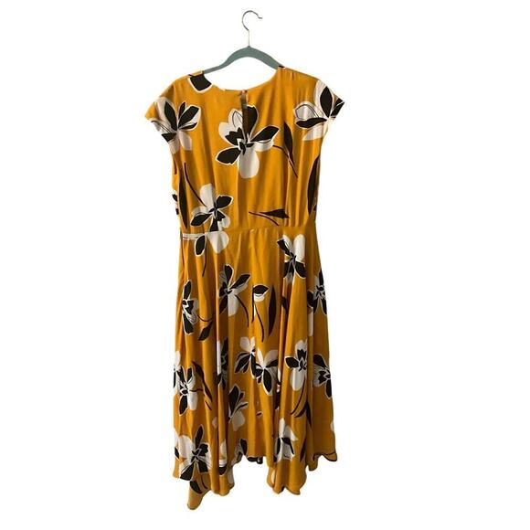 Who What Wear Dress Cap Sleeve Asymmetric Hem Midi Yellow Womens Large NWT - Picture 3 of 9